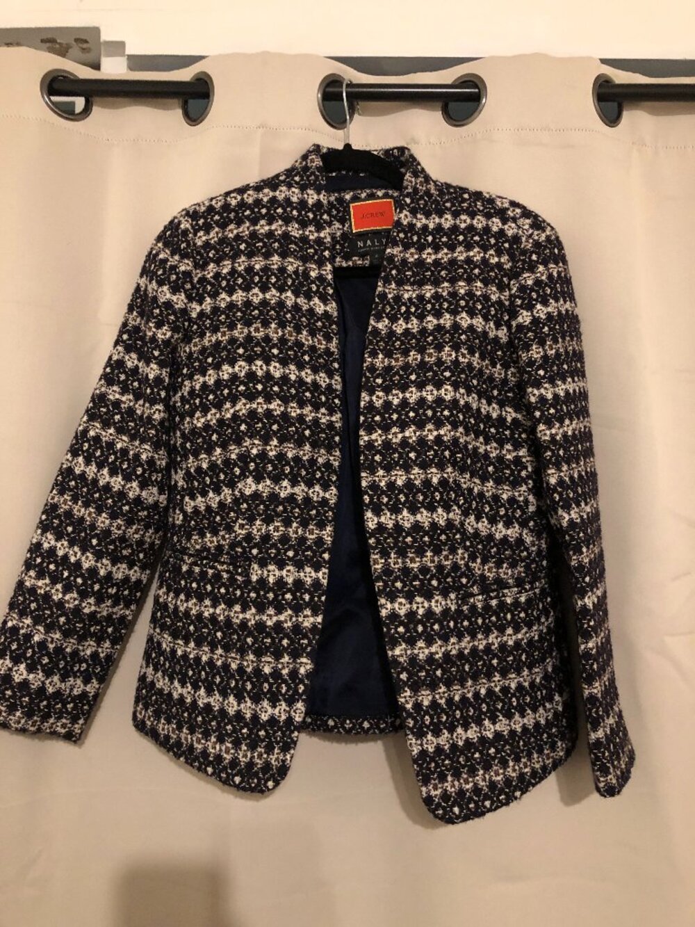 J Crew Nalya Italian Tweed Blazer Size 4 Navy Cream Brown NWT